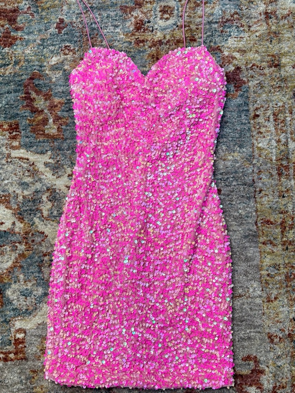 Allison & Kelly Hot Pink Sequin Spaghetti Strap Mini Dress